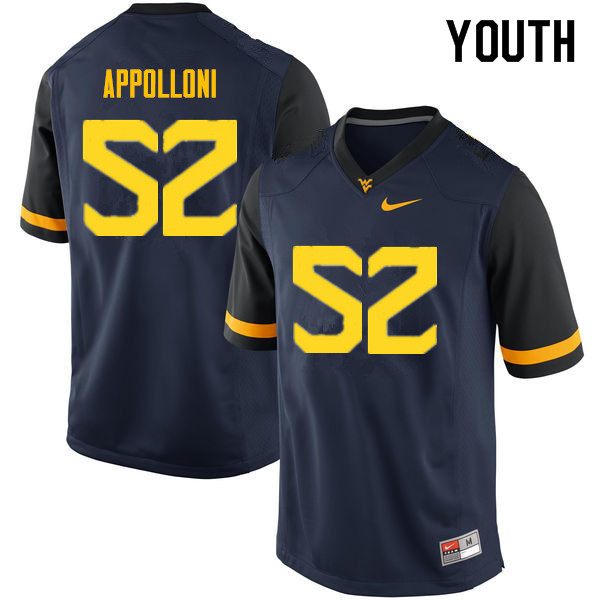 Youth #52 Emilio Appolloni West Virginia Mountaineers College Football Jerseys Sale-Navy - Click Image to Close